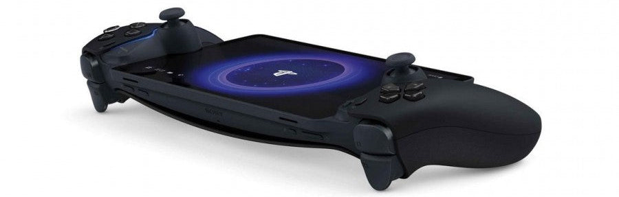 PlayStation Portal Remote Player Black inspired design featuring handheld streaming gaming device aesthetic sleek modern PlayStation hardware remote PS5 gameplay integration high resolution display ergonomic controls cloud connected play experience and premium Sony gaming accessory presentation top angle on 