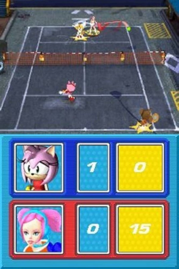 Sega Superstars Tennis Nintendo DS video game featuring arcade style tennis gameplay iconic Sega characters multiplayer modes mini games and family friendly sports action on handheld console gameplay