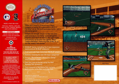Major League Baseball Featuring Ken Griffey Jr back cover art for Nintendo 64 N64 video game