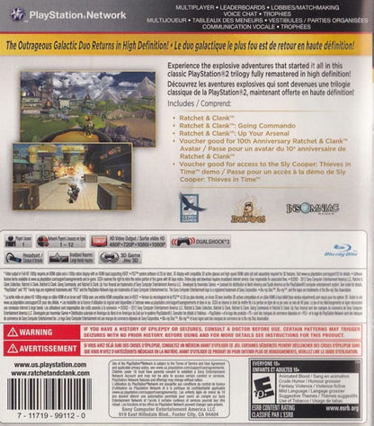 atchet & Clank Collection PlayStation 3 PS3 video game featuring action adventure platforming gameplay Ratchet and Clank characters colorful planets exploration weapon upgrades puzzle solving combat challenges and classic PlayStation gameplay retro video game collection collectible gaming appeal back cover art