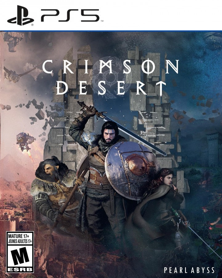 Crimson Desert PS5 inspired design featuring epic open world fantasy action adventure aesthetic vast medieval landscapes intense sword combat mythical creatures immersive exploration dynamic warfare cinematic next generation role playing experience presentation front cover 
