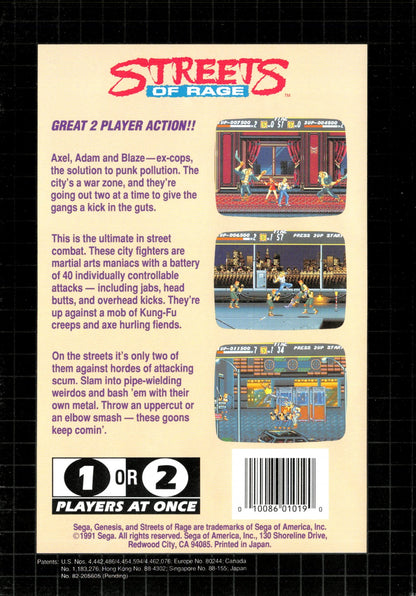 Streets of Rage back cover art for Sega Genesis (GEN) video game