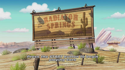 Disney Pixar Cars start screen for Xbox 360 (X360) racing video game