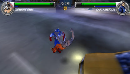 Marvel Nemesis: Rise of the Imperfects for PlayStation Portable (PSP) featuring a gritty superhero brawler where Marvel icons like Spider-Man and Wolverine face off against a powerful new team of alien-enhanced warriors; engage in brutal, environment-smashing combat across destructible arenas and uncover the sinister plot of the Imperfects in this dark, high-stakes expansion of the Marvel Universe optimized for handheld play gameplay screenshot