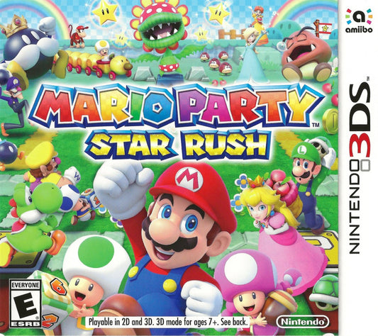 Mario Party Star Rush Nintendo 3DS game featuring party style gameplay with fast paced mini games multiplayer modes and simultaneous movement mechanics across colorful boards with Mario and friends front cover