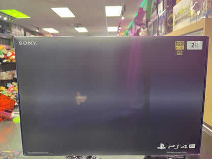 PS4 2TB 500 Million Limited Edition In Box Good Condition PlayStation 4 PS4 gaming console featuring 2TB hard drive storage limited 500 million edition translucent blue design matching DualShock 4 controller PlayStation gaming performance in box condition collectible Sony hardware and gaming collector appeal box front