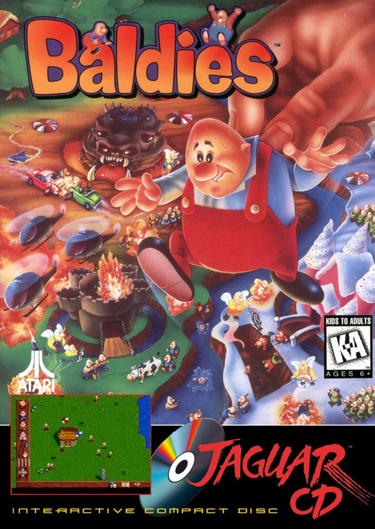 Baldies Atari Jaguar CD Baldies strategy god game simulation retro 90s management gameplay colony building puzzle strategy title classic Jaguar CD game cover art 