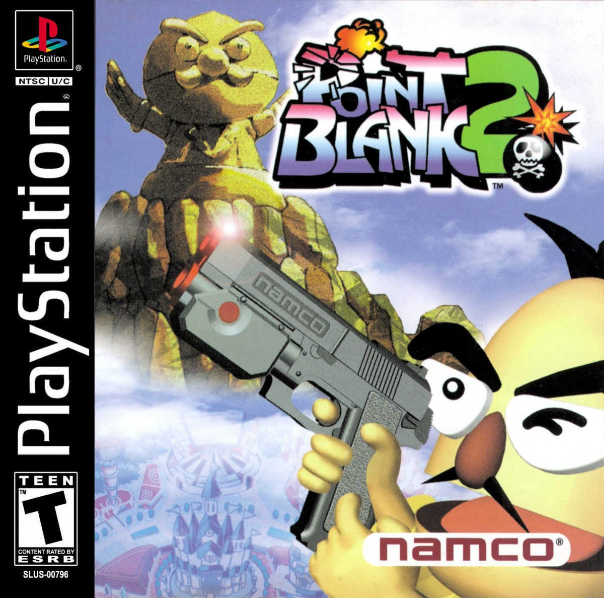 Point Blank 2 PS1 PlayStation 1 light gun shooter arcade mini games target shooting fast reflex gameplay retro video game cover art