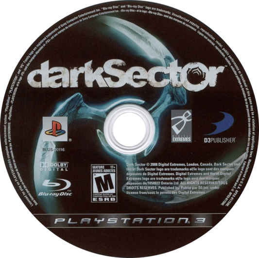 Dark Sector disc for PlayStation 3 (PS3) video game