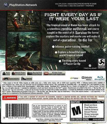Dead Island Game of the Year Edition back cover art for PlayStation 3 (PS3) video game