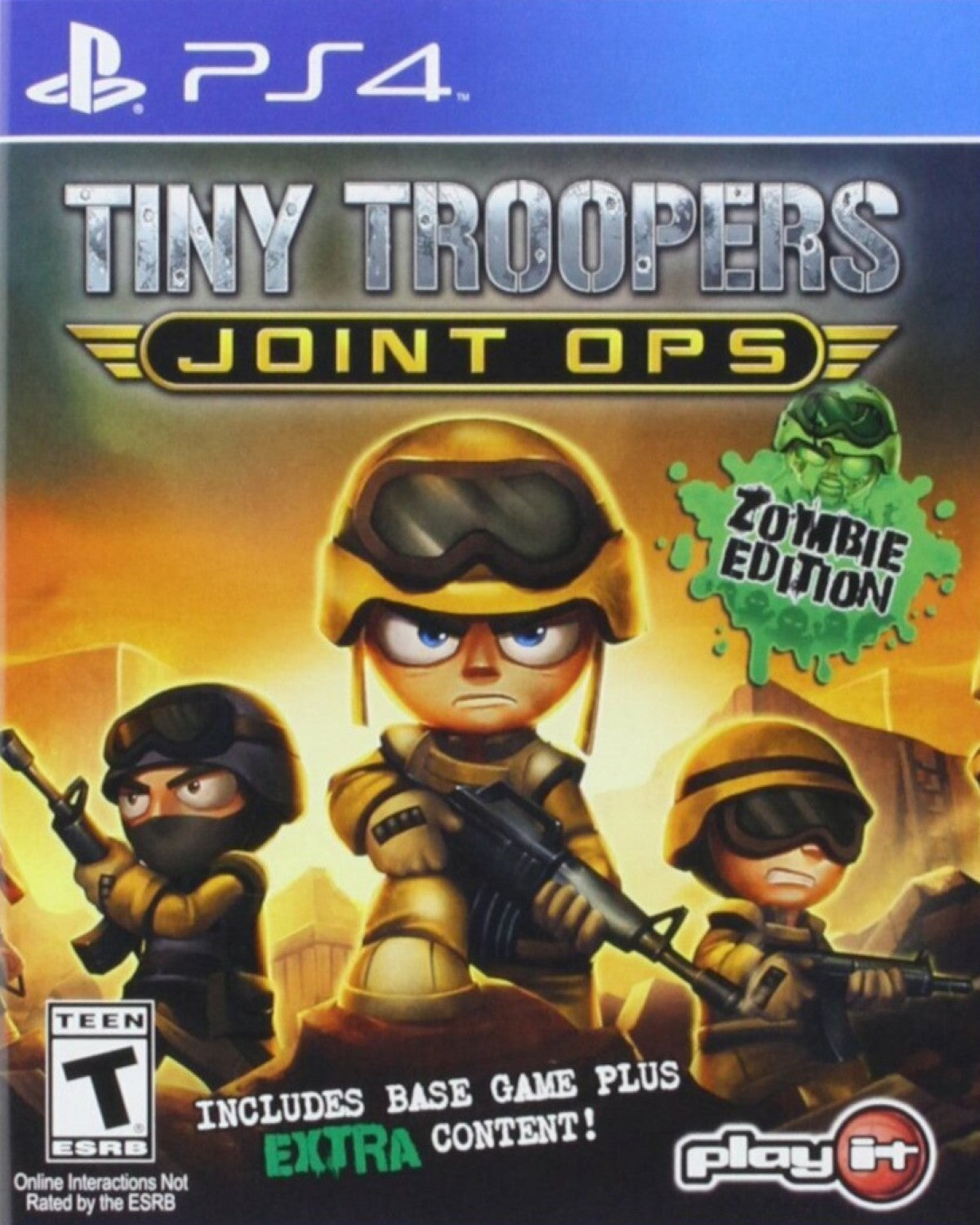 Tiny Troopers Joint Ops PlayStation 4 PS4 for action strategy video game fans featuring top down military combat fast paced missions tactical shooting explosive weapons enemy battles challenging objectives arcade style gameplay and collectible gaming appeal front cover art