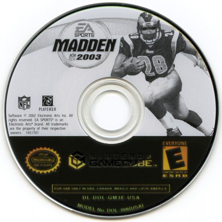 Madden NFL 2003 disc for GameCube (GC) sports football video game