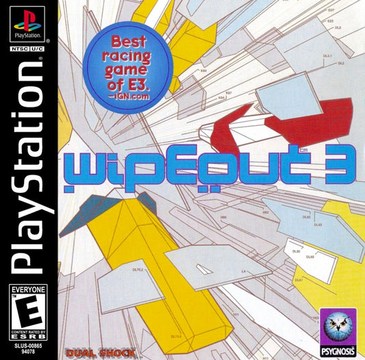 Retro Wipeout 3 PS1 inspired design featuring futuristic anti gravity racing aesthetic vintage PlayStation sci fi speed combat sleek hovercraft electronic music driven visuals iconic Psygnosis racing game nostalgia cover art
