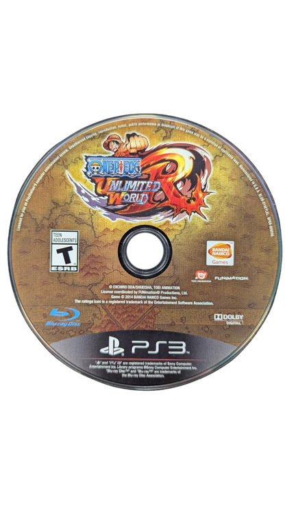 One Piece Unlimited World Red Day One edition disc for the PlayStation 3 featuring action adventure gameplay with open areas boss battles character abilities and a story driven journey starring Luffy and the Straw Hat Pirates in a vibrant anime world disc
