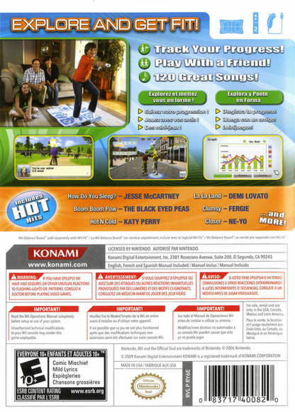 Walk It Out back cover art for Nintendo Wii (Wii) featuring rhythm‑based walking gameplay across a vibrant virtual city, unlocking new areas, music tracks, and interactive environments as you step in time.