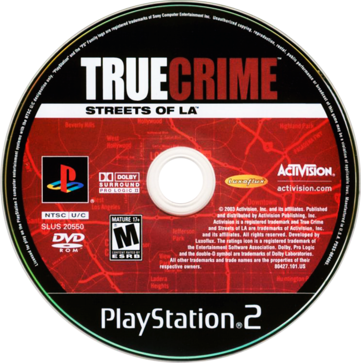 True Crime Streets of LA PS2 Sony PlayStation 2 open world action adventure crime game police detective gameplay driving shooting martial arts combos Los Angeles city map branching story multiple endings retro gaming PlayStation 2 software video game title disc