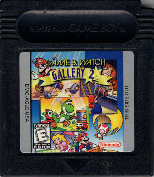 Game & Watch Gallery 2 for Game Boy Color, cartridge for a retro compilation video game with classic handheld mini-games, updated gameplay modes, score challenges, and Nintendo character-themed visuals