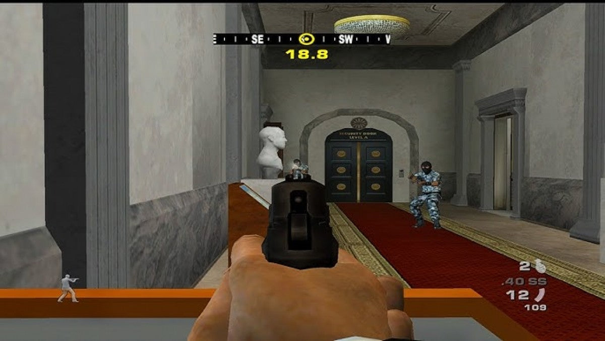 Secret Service PS2 Sony PlayStation 2 first person shooter action game political thriller White House protection missions tactical combat stealth elements conspiracy storyline security agent gameplay retro gaming PlayStation 2 software video game title gameplay