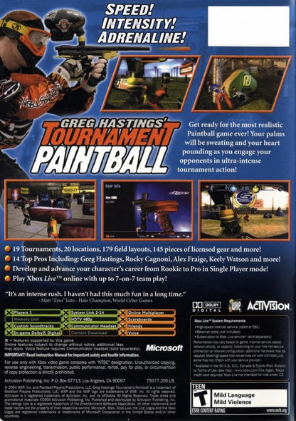 Greg Hastings Tournament Paintball back cover art for Xbox (XBOX) video game
