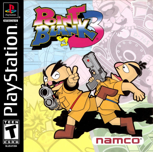 Point Blank 3 PS1 Sony PlayStation light gun shooter arcade style mini games fast paced target shooting Namco GunCon compatible party game reflex challenge classic arcade shooter PlayStation 1 software video game title cover art
