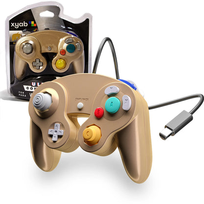XYAB brand gold Nintendo GameCube wired controller retro gaming accessory