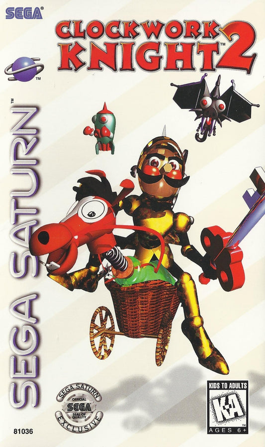 Clockwork Knight 2 Sega Saturn 2.5D platformer toy themed action adventure Sir Tongara de Pepperouchau III side scrolling gameplay mechanical world exploration colorful Sega mascot era retro gaming Sega Saturn software video game title cover art