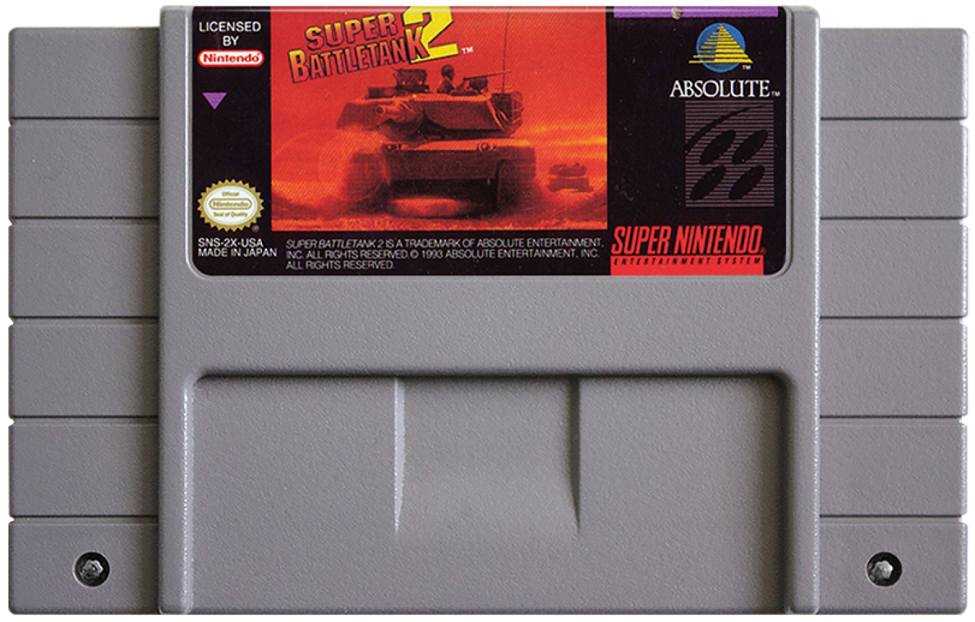 Super Battletank 2 for Super Nintendo Entertainment System with tank combat and military action theme cartridge