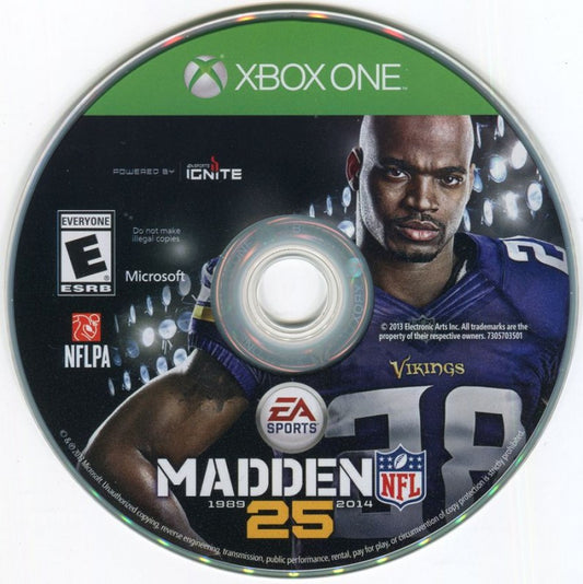 Madden NFL 25 Xbox One video game, American football sports simulation, NFL teams and players, updated gameplay and modes, console title disc