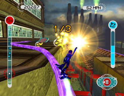 EyeToy: AntiGrav gameplay for PlayStation 2 (PS2) motion-controlled futuristic hover-racing action video game