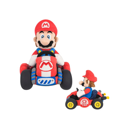Mario in Kart Plush Nintendo Super Mario collectible for gaming enthusiasts featuring soft plush construction kart racing inspired design iconic Nintendo character themed merchandise display worthy gaming collectible and fan favorite gaming appeal angles