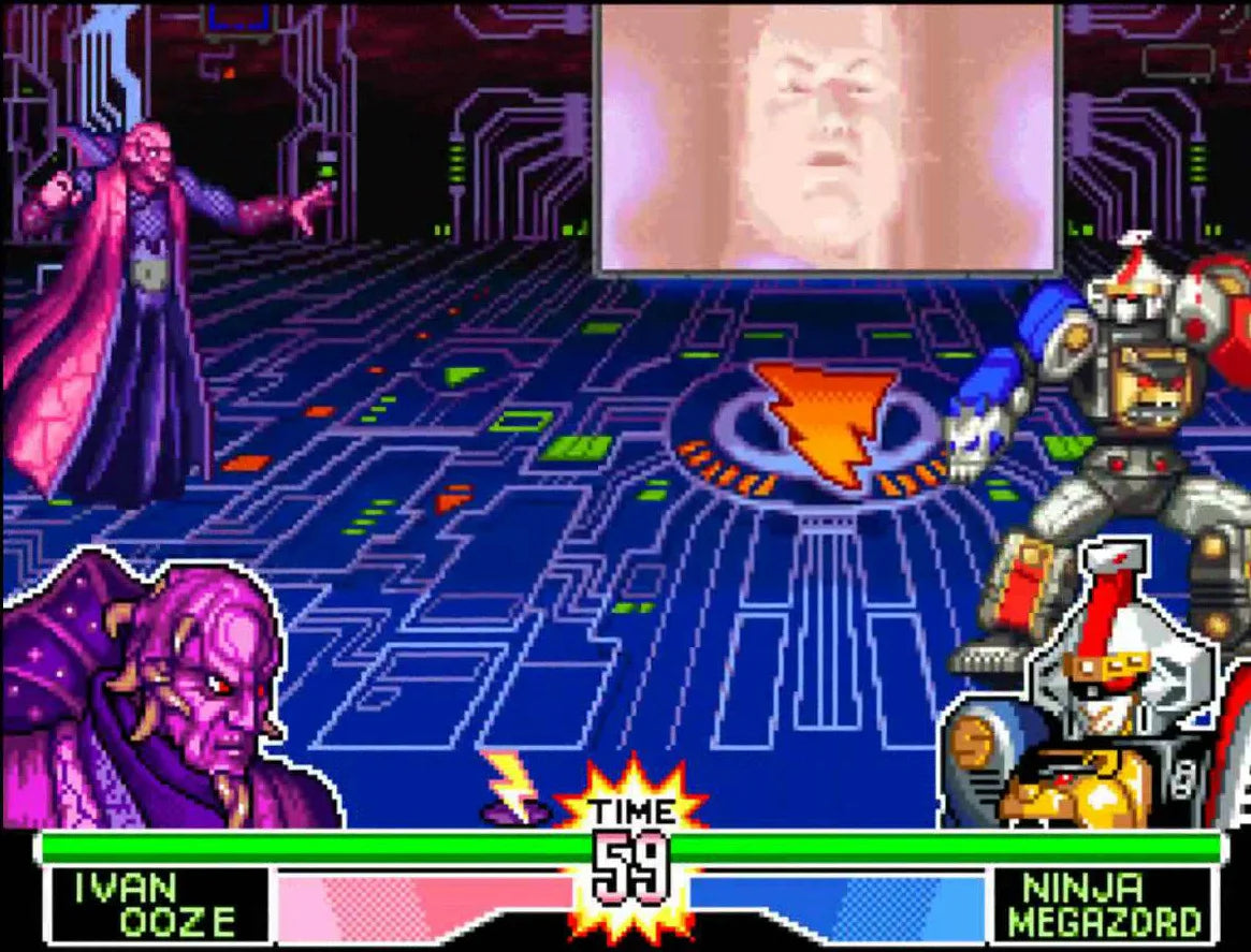 Mighty Morphin Power Rangers The Fighting Edition for Super Nintendo fighting game featuring Rangers and giant Zords arcade style battles versus mode and special attacks based on the TV series gameplay 