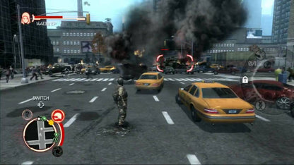 Prototype Xbox 360 open-world action-adventure game with shapeshifting abilities consuming enemies and parkour traversal in a military conspiracy gameplay screenshot