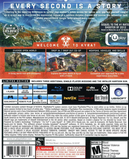 Far Cry 4 [Limited Edition] – PlayStation 4 (PS4) video game back of case, open-world shooter by Ubisoft