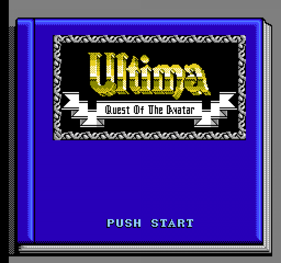 Ultima Quest of the Avatar retro NES video game Ultima fantasy role playing adventure exploration turn based combat classic RPG dungeon crawler console title Nintendo Entertainment System release title screen