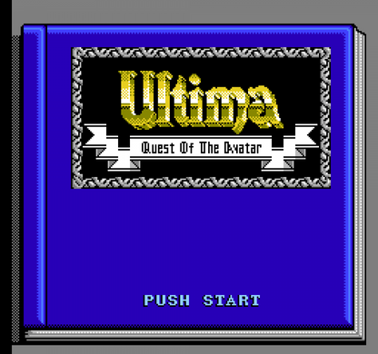 Ultima Quest of the Avatar retro NES video game Ultima fantasy role playing adventure exploration turn based combat classic RPG dungeon crawler console title Nintendo Entertainment System release title screen