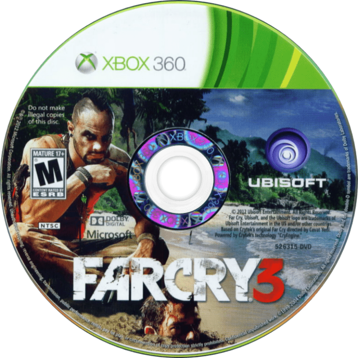 Far Cry 3 disc for Xbox 360 (X360) open-world first-person shooter video game