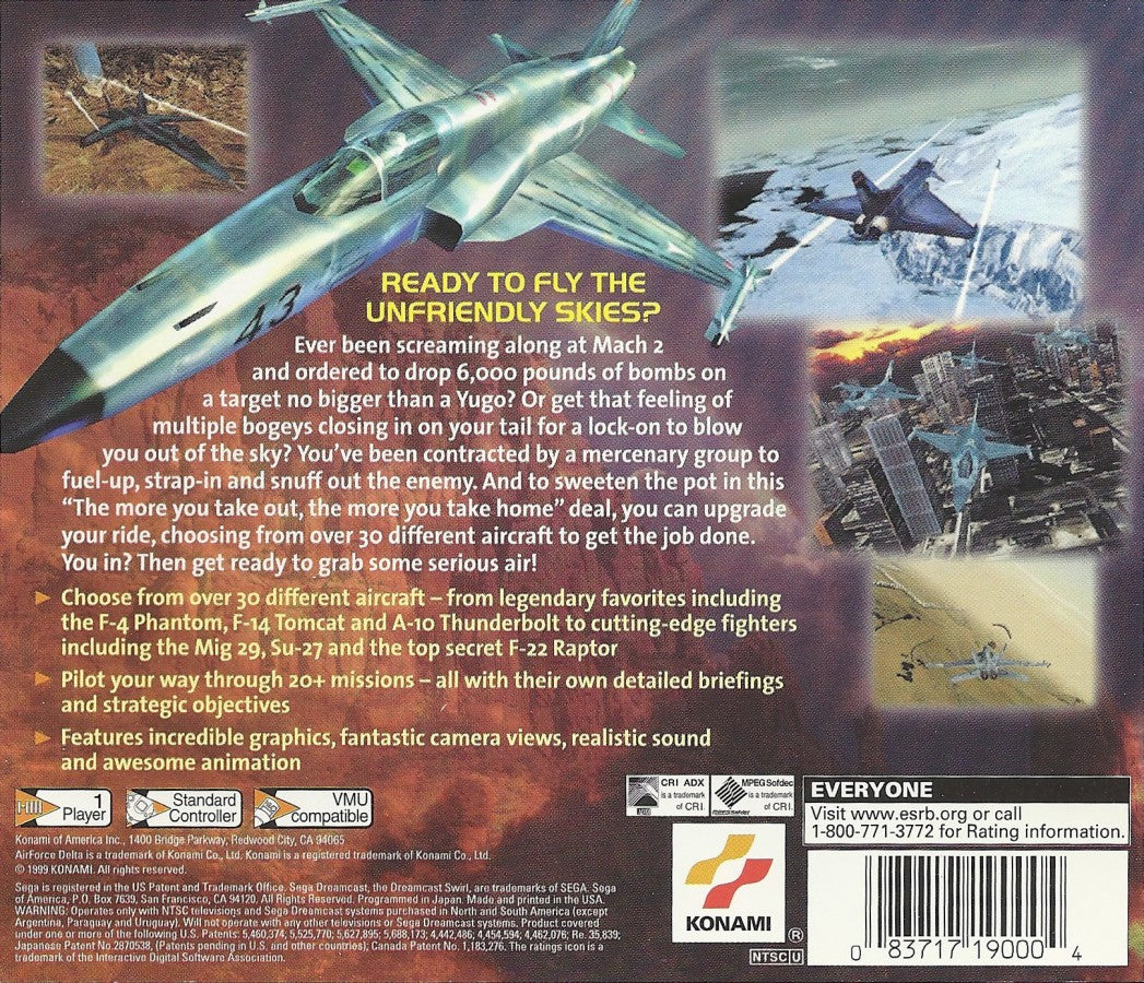 AirForce Delta Sega Dreamcast retro video game combat flight simulator back of case