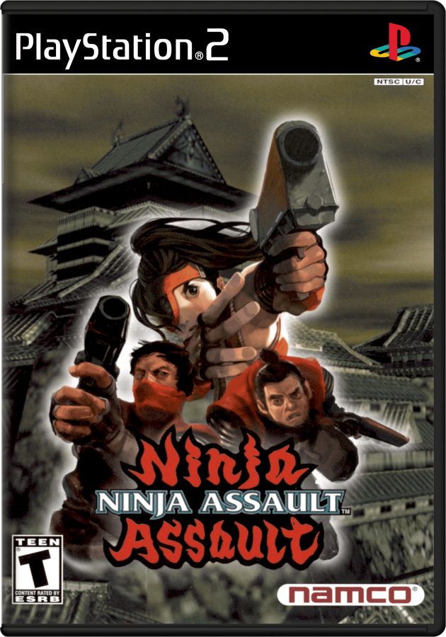 Ninja Assault PS2 Sony PlayStation 2 arcade light gun shooter Namco GunCon compatible ninja themed rail shooter fast paced target shooting mini game style action co op arcade gameplay retro gaming PlayStation 2 software video game title cover art