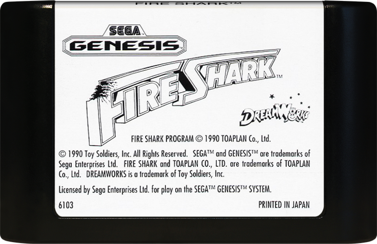 Fire Shark Sega Genesis GEN for retro video game enthusiasts featuring classic vertical scrolling shoot em up gameplay aerial combat powerful weapon upgrades intense enemy waves challenging boss battles arcade style action and collectible gaming appeal cartridge