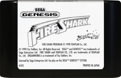 Fire Shark Sega Genesis GEN for retro video game enthusiasts featuring classic vertical scrolling shoot em up gameplay aerial combat powerful weapon upgrades intense enemy waves challenging boss battles arcade style action and collectible gaming appeal cartridge