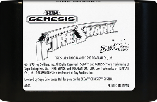 Fire Shark Sega Genesis GEN for retro video game enthusiasts featuring classic vertical scrolling shoot em up gameplay aerial combat powerful weapon upgrades intense enemy waves challenging boss battles arcade style action and collectible gaming appeal cartridge