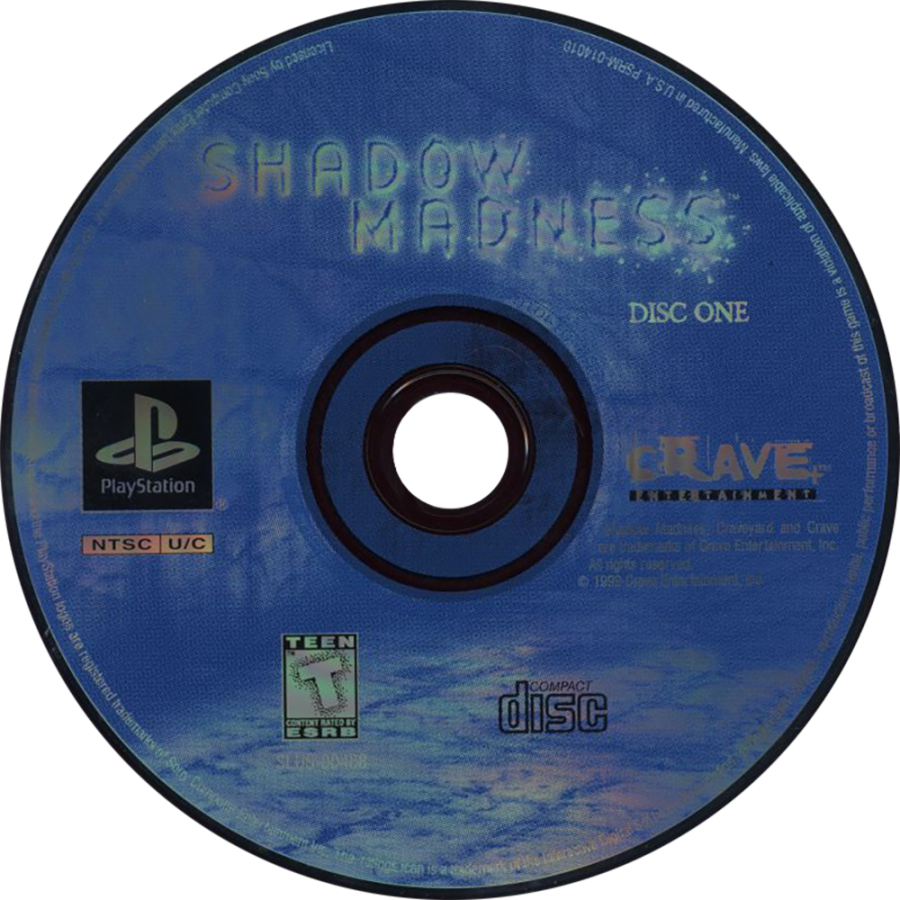 Shadow Madness PlayStation PS1 for role playing video game fans featuring turn based combat fantasy adventure exploration character progression party based battles mysterious storyline challenging enemies cinematic storytelling and classic PlayStation JRPG gameplay collectible gaming appeal disc 1