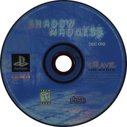Shadow Madness PlayStation PS1 for role playing video game fans featuring turn based combat fantasy adventure exploration character progression party based battles mysterious storyline challenging enemies cinematic storytelling and classic PlayStation JRPG gameplay collectible gaming appeal disc 1