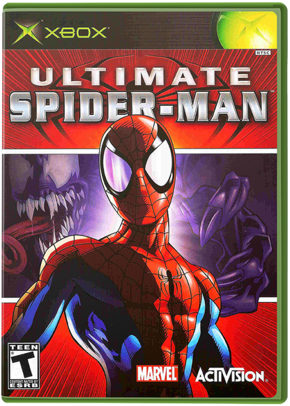 Ultimate Spider-Man Xbox XBOX for action adventure video game fans featuring open world superhero gameplay web swinging exploration intense combat missions Marvel characters Venom storyline comic book inspired visuals city traversal special abilities cinematic storytelling collectible gaming appeal front cover art