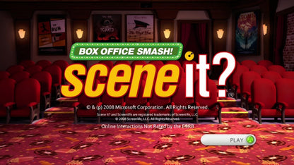 Scene It? Box Office Smash title screen for Xbox 360 (X360) movie trivia party video game