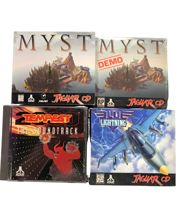 Retro Atari Jaguar CD System complete in box inspired design featuring rare retro gaming hardware aesthetic vintage multimedia console add on compact disc technology futuristic 90s gaming innovation collectible classic gaming presentation games