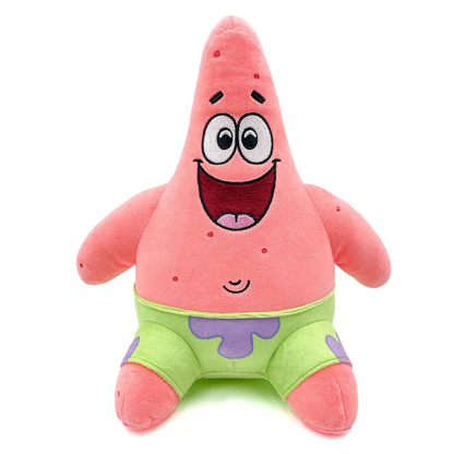 Patrick Star 9 inch plush stuffed toy featuring the SpongeBob SquarePants character in signature green and purple shorts soft huggable fabric collectible cartoon merchandise