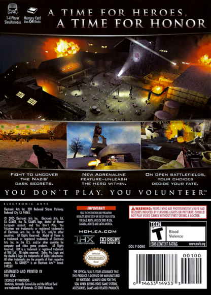 Medal of Honor: European Assault back of case for GameCube (GC) World War II first-person shooter video game