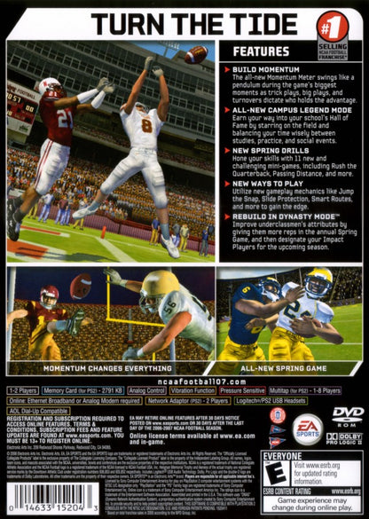 NCAA Football 2007 – PlayStation 2 (PS2) college football sports video game back of case