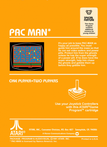 Pac-Man back cover art for Atari 2600 (2600) video game